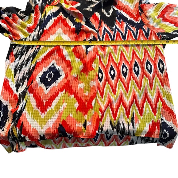 Jones New York Sheer Ikat Print Blouse XL Oversized Boho Tunic Top Artsy Spring - Picture 7 of 10